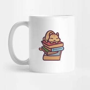 Sleepy Bookworm Cat Mug